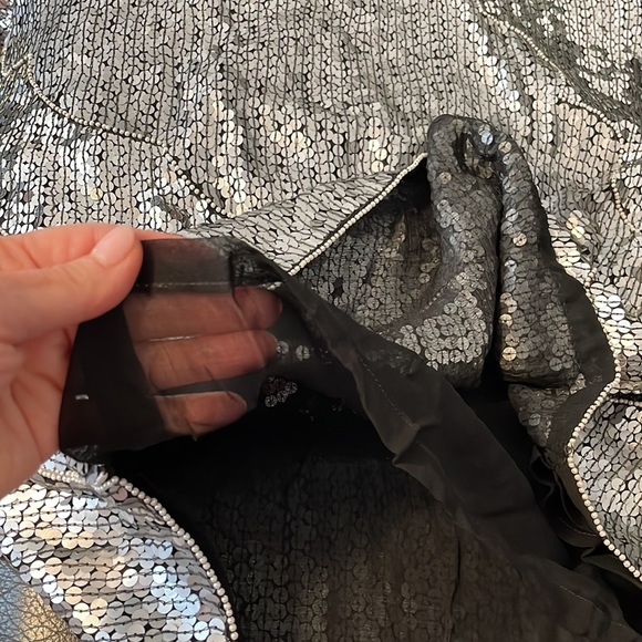 New designer Silver metallic sequins beaded silk blouse short-sleeve top Vintage - Picture 12 of 12